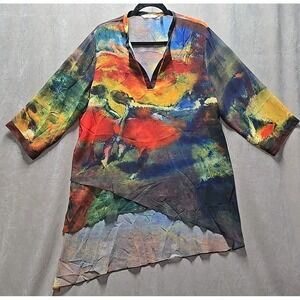 SOFT SURROUNDINGS S/M Multicolor Abstract‎ Blouse Top Sublimation Lightweight